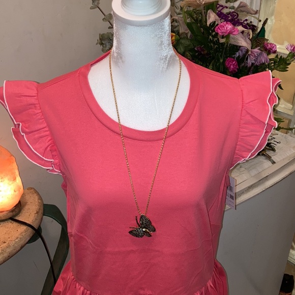 SALE💥🆑 NWT WOW kate spade "Butterfly Shirt" 💥Low, low price! Pink w/white pip - Picture 7 of 15